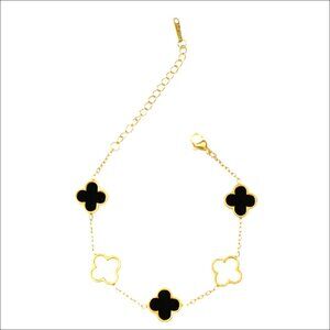 18K Gold Plated Four Leaf Clover Link Bracelet Stainless Steel Adjustable
